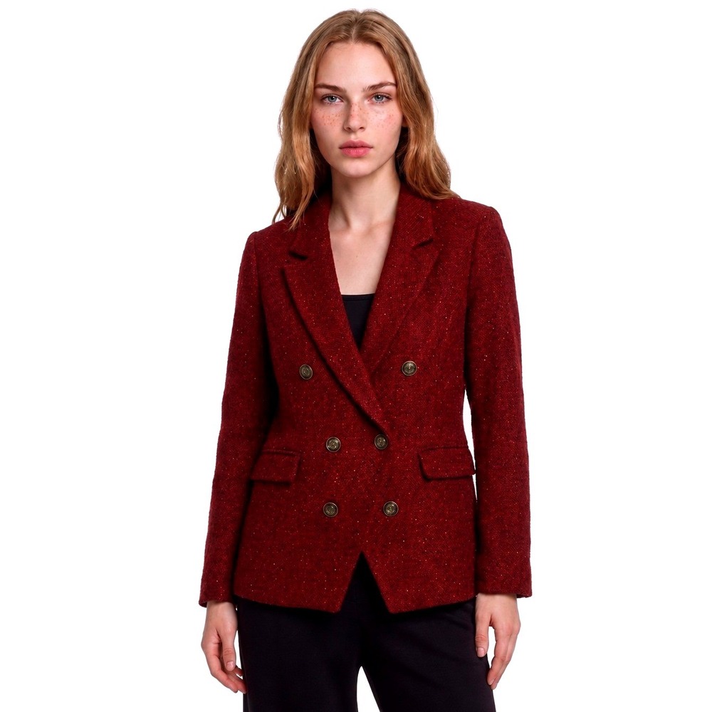 NEW AQUA Blazer Women's Size XL Red Burgundy Tweed Double Breasted Metallic